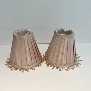 2 Set Beaded Fabric Lamp Shades Victorian Traditional Taupe Tan